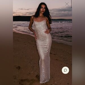 Jasmyn Hot Fix Maxi Dress With Mesh Back - Nude